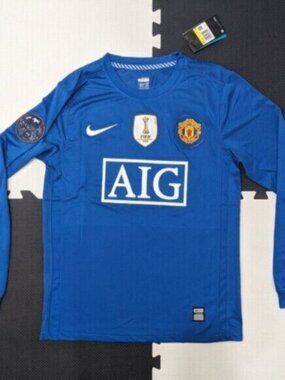Ronaldo #7 Manchester United 2008/09 UCL Blue Away Nike Longsleeve Jersey